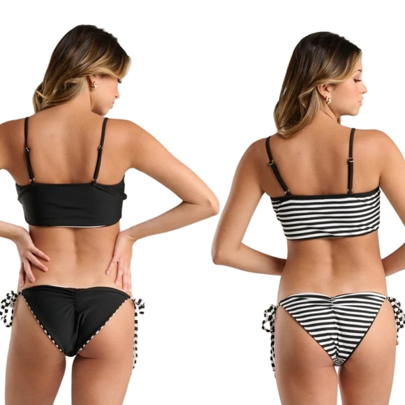 Quintsoul Reversible Striped Ribbed Cami & Low Rise Side Tie Bottoms Bikini NWOT - Picture 3 of 10